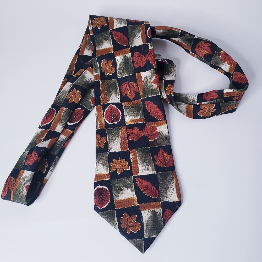 Mens Sazzari Silk Neck Tie Fall Autumn Theme Made in Italy